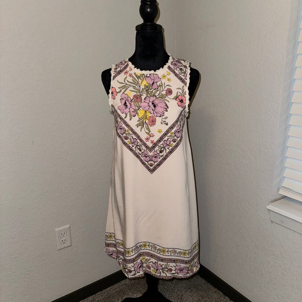 Taylor & Sage Floral Mini Dress‎ Cream Beige Women's Size Small cottagecore